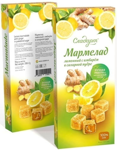 №2 Сладарт Мармелад Лимонный с имбирём в сахарной пудре, 200г    в Элисте
